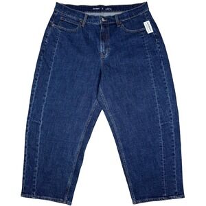 NEW Old Navy Barrel Leg High-Rise Jeans Women 16 Petite Blue Contemporary Trendy
